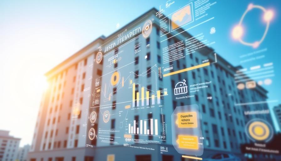 Hotel building with superimposed digital dashboard